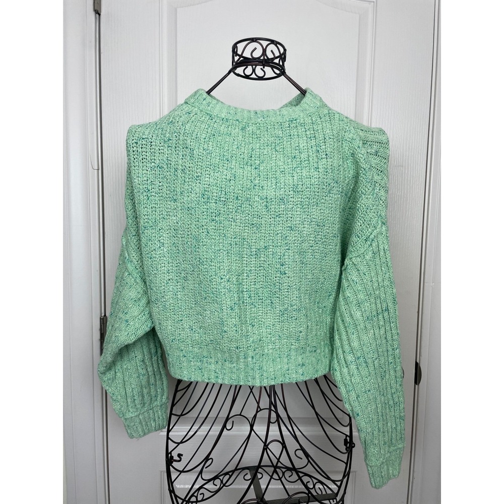 Free Peopleโ Mint Green Cable Knit Cropped Sweater Womens XS OB1176761 Slouchy